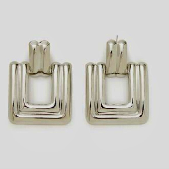 Retro 80’s XL Silver Square Door Knocker Earrings - Picture 5 of 7
